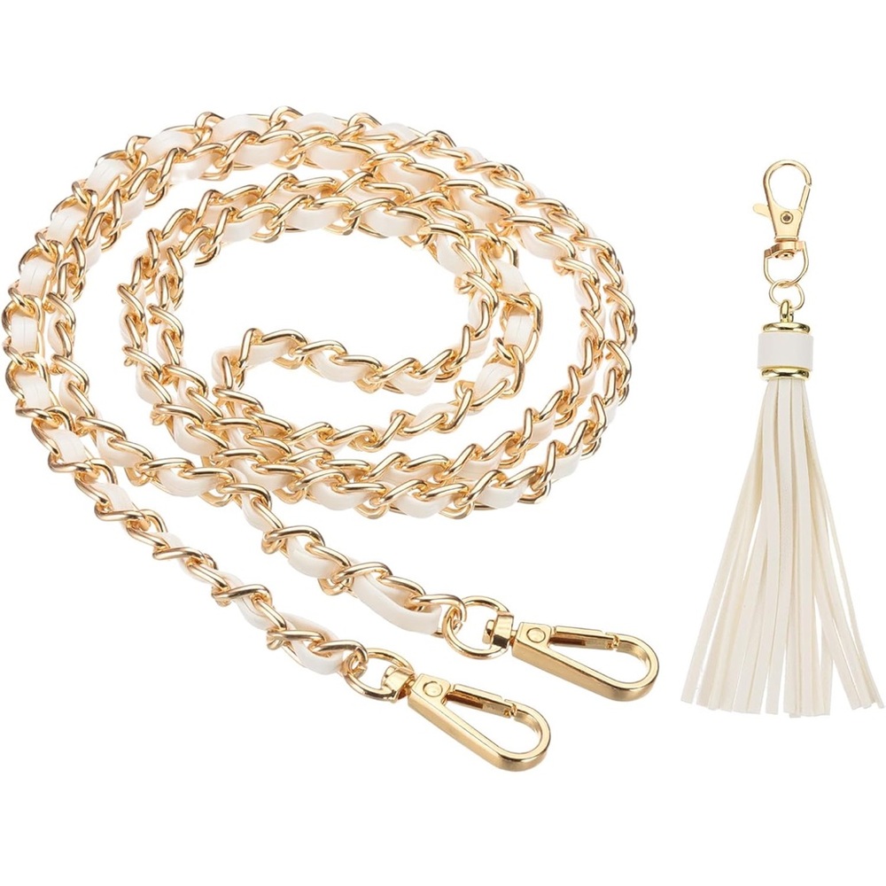 Gold and White Chain Strap with Tassel 47 inches